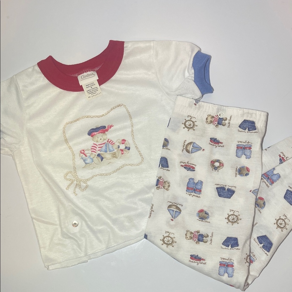 Vintage Carter's White and Red Nautical Kids Pajama Set